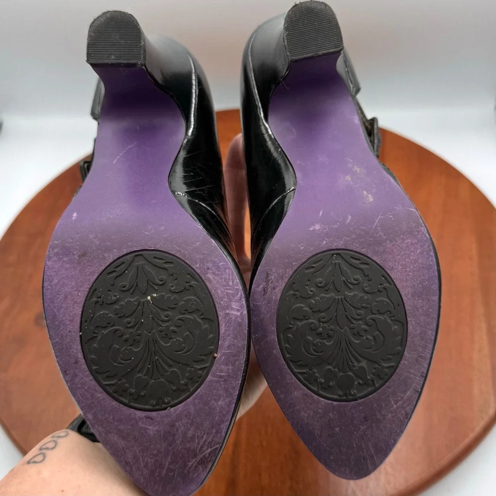 Bobbi Blu Gail Black Leather Mary Jane Pumps Round Toe Block Heel‎ Womens 7.5 M
